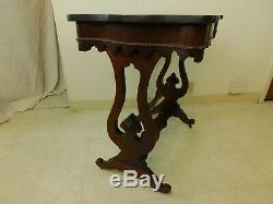 Antique 1890s Late Victorian Mahogany Scalloped & Beaded Washstand Console Table