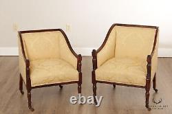 Antique 19th C. English Rosewood Pair of Club Arm Chairs