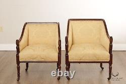 Antique 19th C. English Rosewood Pair of Club Arm Chairs