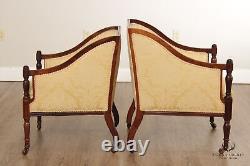 Antique 19th C. English Rosewood Pair of Club Arm Chairs