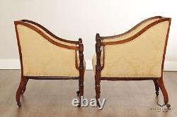 Antique 19th C. English Rosewood Pair of Club Arm Chairs