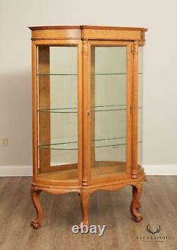 Antique 19th C. Victorian Carved Oak Bow Front Curio China Cabinet