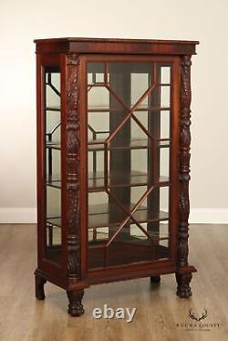 Antique 2 of American Empire Carved Acanthus & Paw Foot China Cabinet Bookcases