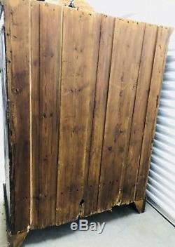 Antique American Heavy Pinewood 2 Door Wardrobe Armoire Late 19th Century