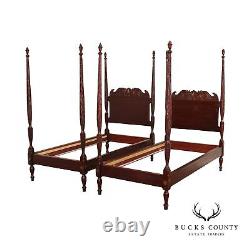 Antique American Mahogany Carved Pair Poster Beds