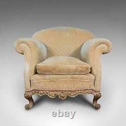 Antique Armchair, French, Beech Lounge, Tub, Seat, Late Victorian, Circa 1900