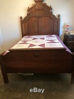Antique Bedroom Set Walnut Bed & Dresser withMirror & Marble Victorian-Late 1800