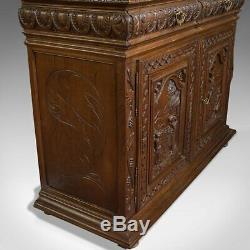 Antique, Breton Cabinet, Carved French Sideboard, Oak, Late 19th Century C. 1880