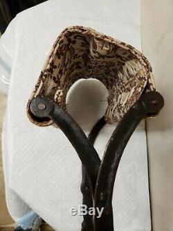 Antique Cast Iron Folding Buggy Foot Stool with Tapestry Seat Late 1800's