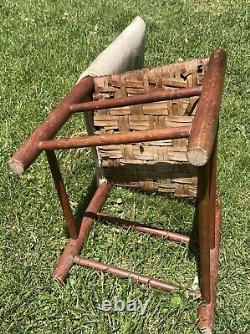 Antique Chair Late 18th Century Woven Cane Seat Original Orange-Red Paint Bemis