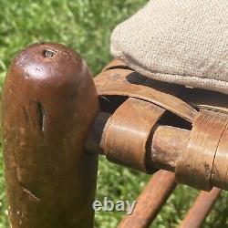 Antique Chair Late 18th Century Woven Cane Seat Original Orange-Red Paint Bemis