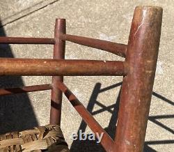 Antique Chair Late 18th Century Woven Cane Seat Original Orange-Red Paint Bemis