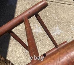 Antique Chair Late 18th Century Woven Cane Seat Original Orange-Red Paint Bemis