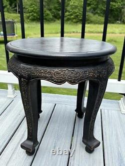 Antique Chinese Carved Wood Stool Bats & Flowers