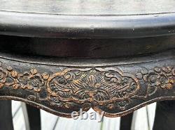 Antique Chinese Carved Wood Stool Bats & Flowers