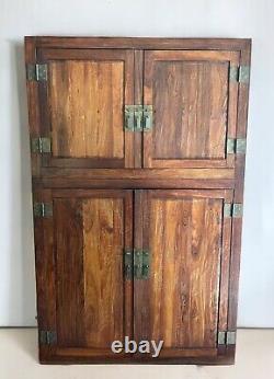 Antique Chinese Elm 2 part Cabinet, late 19th century, brass hardware
