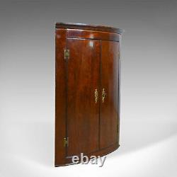 Antique Corner Cabinet, Late Georgian, Bow Fronted, Mahogany, Hanging, c. 1800