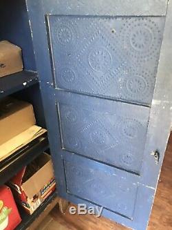 Antique Country Punch Tin Door Board Back Pie Safe Circa Late 1800's Square Nail