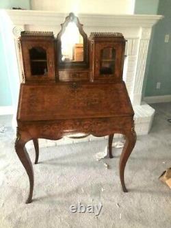 Antique Desk, Secretary, French Louis XV Style Floral Marquetry, Late 1800s