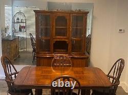 Antique Dinning Table, 2part China Cabinet, 4chairs, And 2table Leaf Add-ons