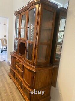 Antique Dinning Table, 2part China Cabinet, 4chairs, And 2table Leaf Add-ons