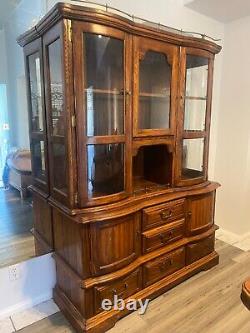 Antique Dinning Table, 2part China Cabinet, 4chairs, And 2table Leaf Add-ons