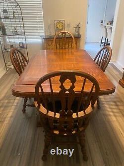 Antique Dinning Table, 2part China Cabinet, 4chairs, And 2table Leaf Add-ons