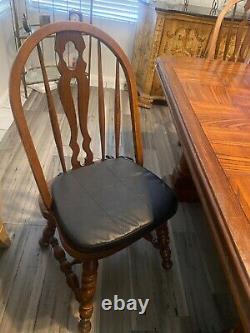 Antique Dinning Table, 2part China Cabinet, 4chairs, And 2table Leaf Add-ons