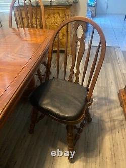 Antique Dinning Table, 2part China Cabinet, 4chairs, And 2table Leaf Add-ons