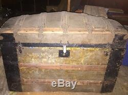 Antique, Dome Top Tin / Wood Ornate Steamer Trunk (Late 1800, s Victorian)