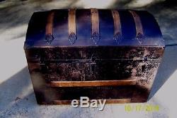 Antique Dome Top Victorian Steamer Trunk Embossed Tin and Wood Circa late 1800s