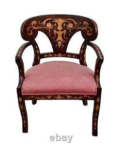 Antique Dutch Marquetry Inlaid Walnut Accent Chair