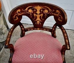 Antique Dutch Marquetry Inlaid Walnut Accent Chair