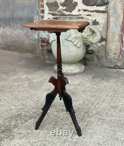 Antique Eastlake Victorian Carved Walnut Plant Stand Pedestal Table