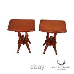 Antique Eastlake Victorian Pair of Carved Side Tables