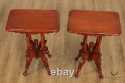 Antique Eastlake Victorian Pair of Carved Side Tables