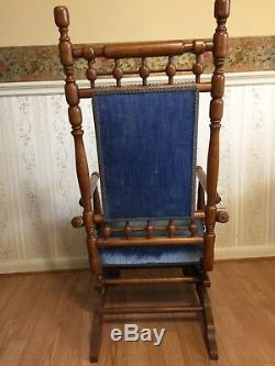 Antique Eastlake Victorian Turned Walnut Platform Rocking Chair c. Late 1800's