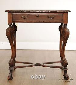 Antique English 19th Century Walnut and Oyster Wood One Drawer Side Table
