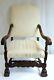 Antique English Fireside Oak Carved Upholstered Arm Chair C. Late 19th Century