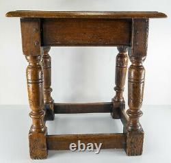 Antique English Late 17th Century Carved Oak Pegged Table Stool