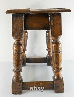 Antique English Late 17th Century Carved Oak Pegged Table Stool