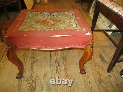Antique English Late Georgian Hand carved Mahogany Framed Foot Stool