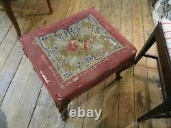 Antique English Late Georgian Hand carved Mahogany Framed Foot Stool