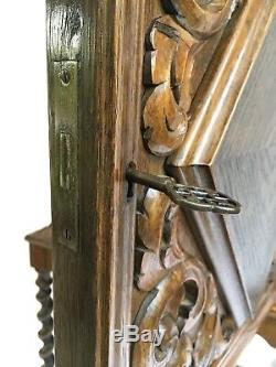 Antique English Oak Carved Barley Twist Liquor Wine Cabinet C. Late 19th Century