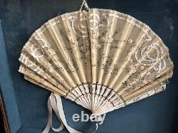Antique Estate Victorian Silk Ladies Fan, Framed in Shadow Box, Late 1800s