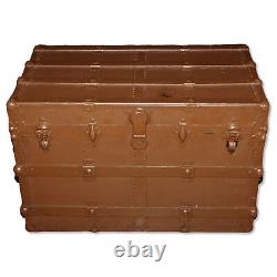 Antique Flat Topped Steamer Trunk Brown Painted Late 19th C