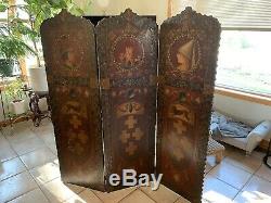 Antique Folding Room Divider ENGLAND Kings Queens Castles late 1800s