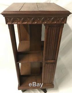 Antique French Carved Tiger Oak Rotating Library Bookcase C. Late 19th century