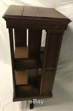 Antique French Carved Tiger Oak Rotating Library Bookcase C. Late 19th century
