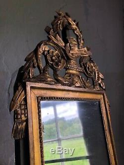 Antique French Carved Wood Gilt Pediment Mirror. Late 19th Century 1900